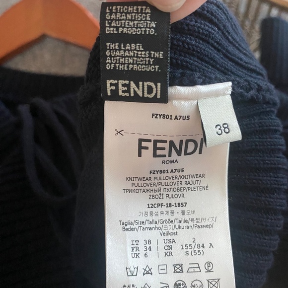 Fendi Knitwear Pullover- Tie-Detailed Paneled Cotton Sweater- Navy Blue - Picture 6 of 6